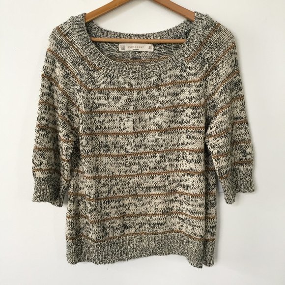 Zara Knit Gold Metallic Stripe Sweater - Picture 1 of 6